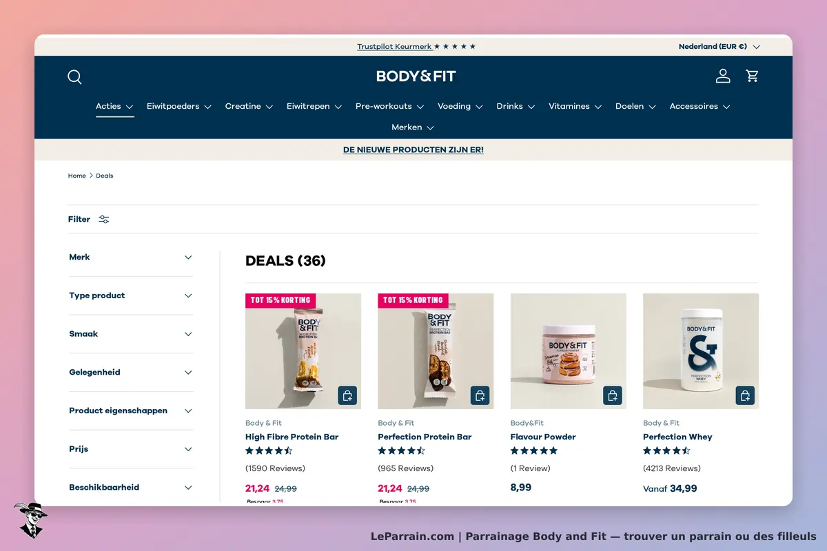 Body and Fit : body & Fit : page de catégorie affichant des produits avec évaluations et filtres de