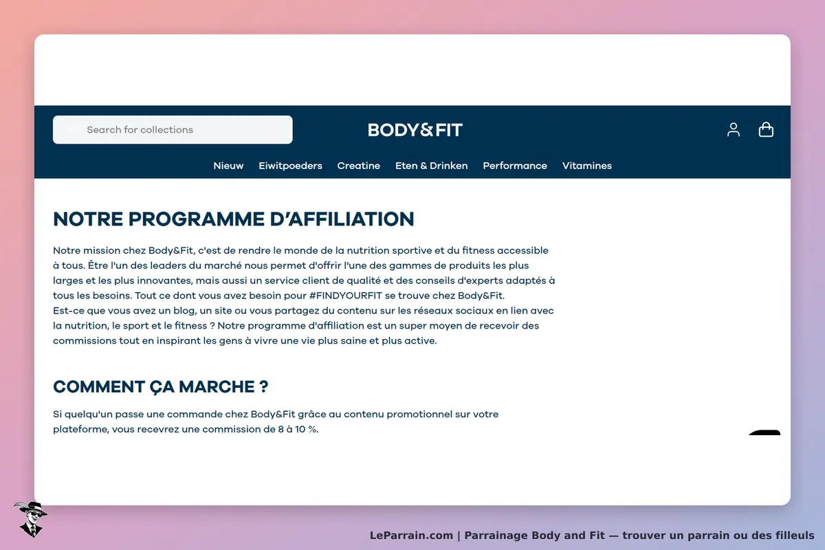 Body and Fit : body&Fit : page présentant le programme d'affiliation et ses modalités d'inscription