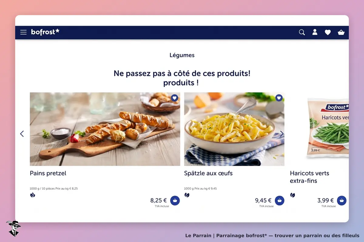 bofrost* : page d'accueil affichant des produits alimentaires, dont des pains et des pâtes