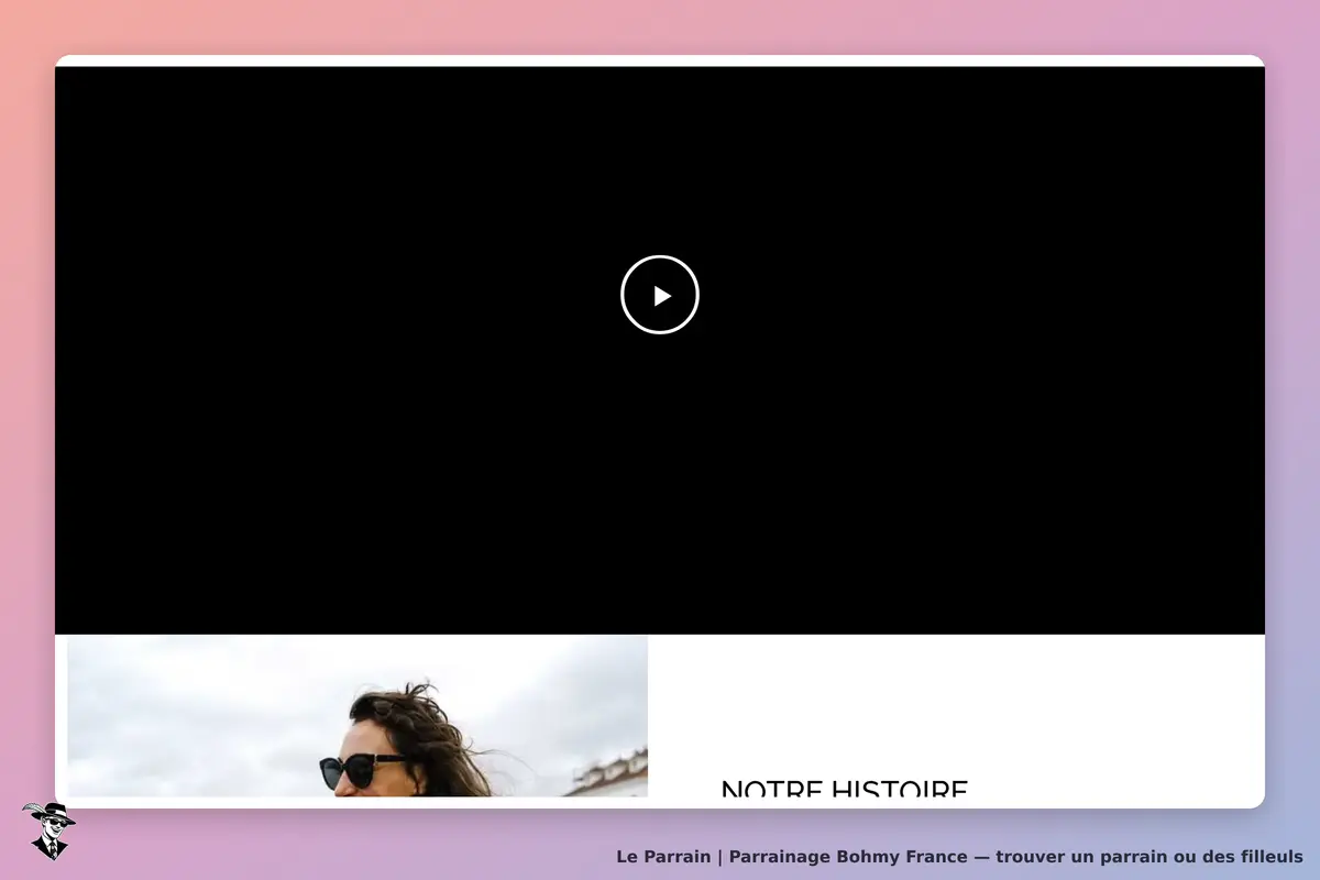 Bohmy France : page d'accueil avec vidéo et section "Notre histoire" en bas à droite