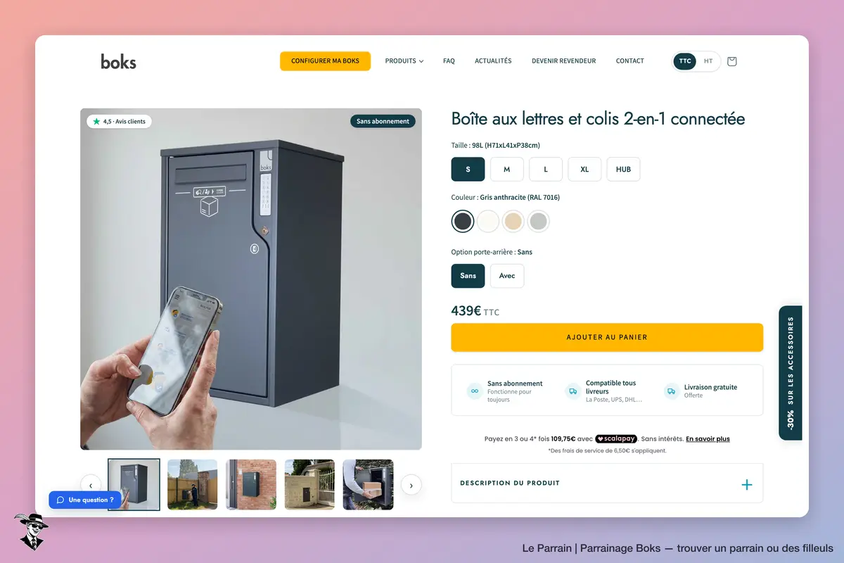 Page produit de Boks