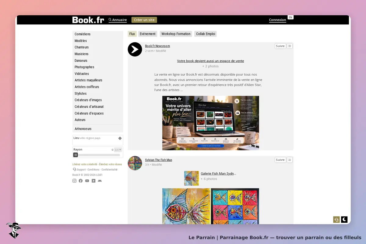 Book.fr : page d'accueil avec menu latéral et annonces de vente en ligne pour les abonnés