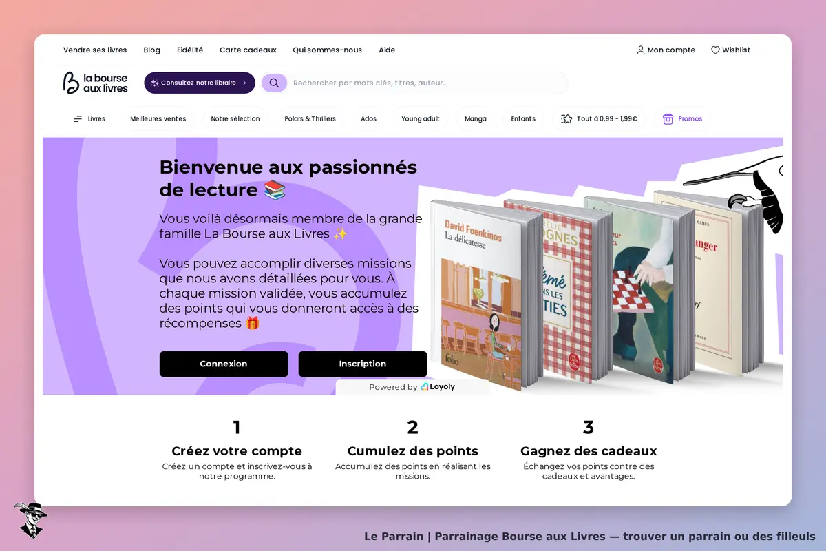Bourse aux Livres : page d'accueil présentant un message de bienvenue et des livres en vedette