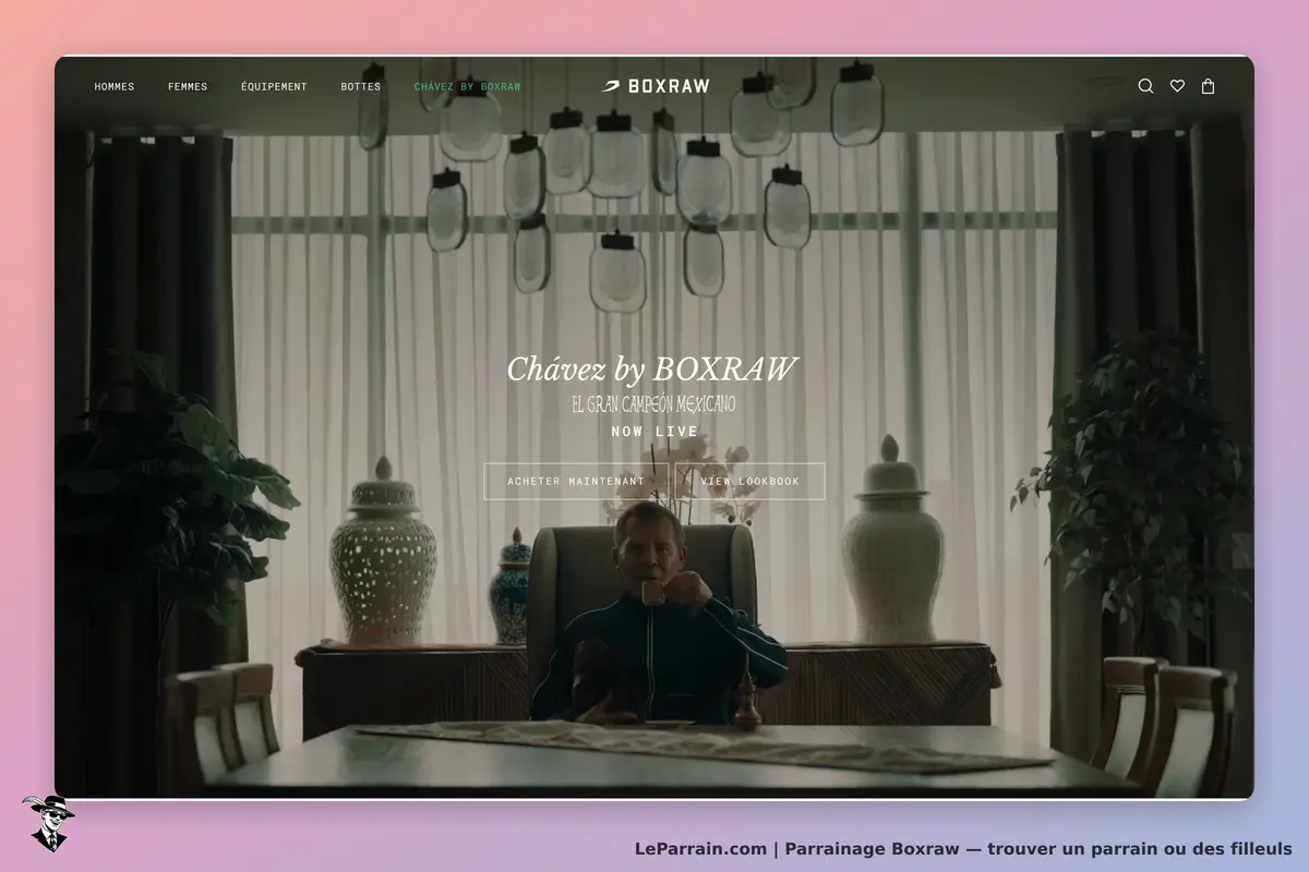 Boxraw : page d'accueil avec un homme assis à une table, entouré de décorations et de lumière