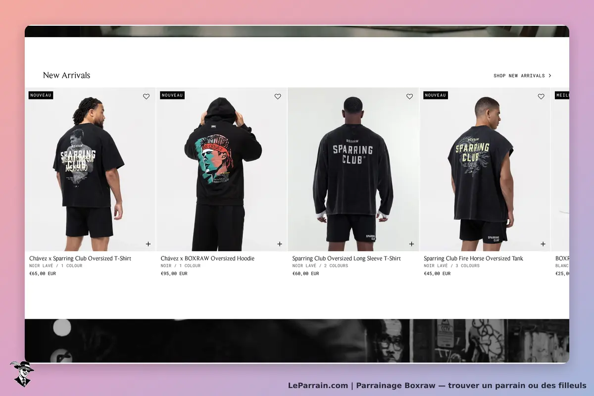 Boxraw : affichage des nouveaux arrivages de vêtements avec plusieurs modèles en aperçu