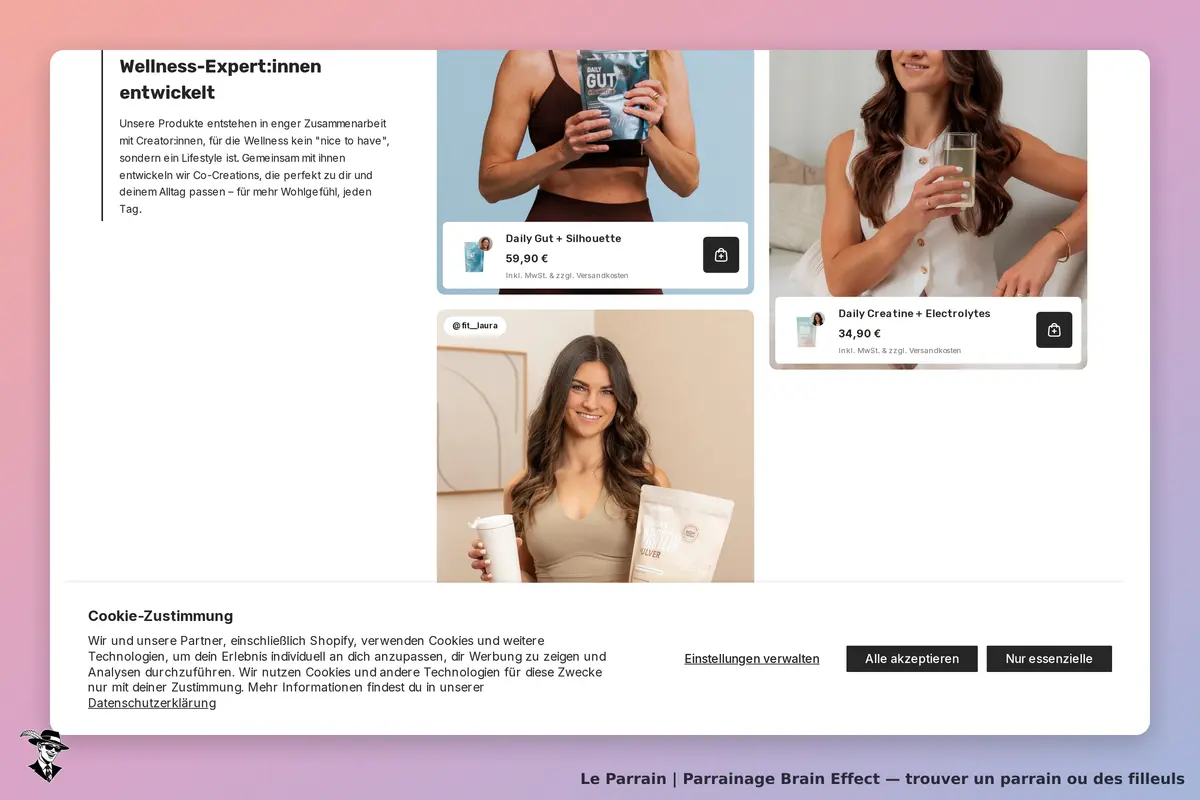 Brain Effect : page d'accueil avec produits wellness et images de créatrices