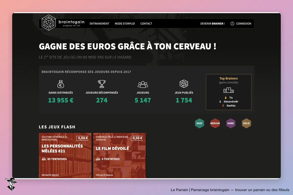 Page d'accueil de braintogain