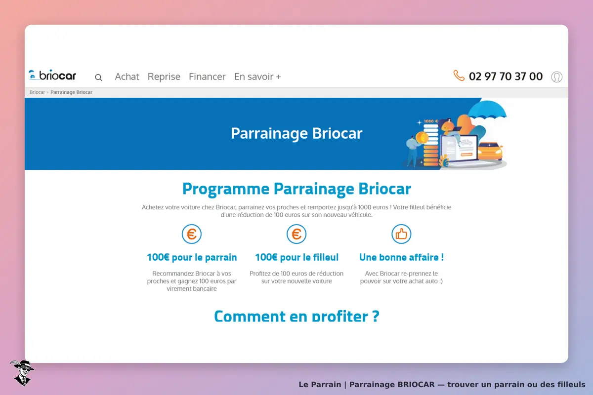 BRIOCAR : page d'accueil du programme de parrainage avec informations et visuels explicatifs