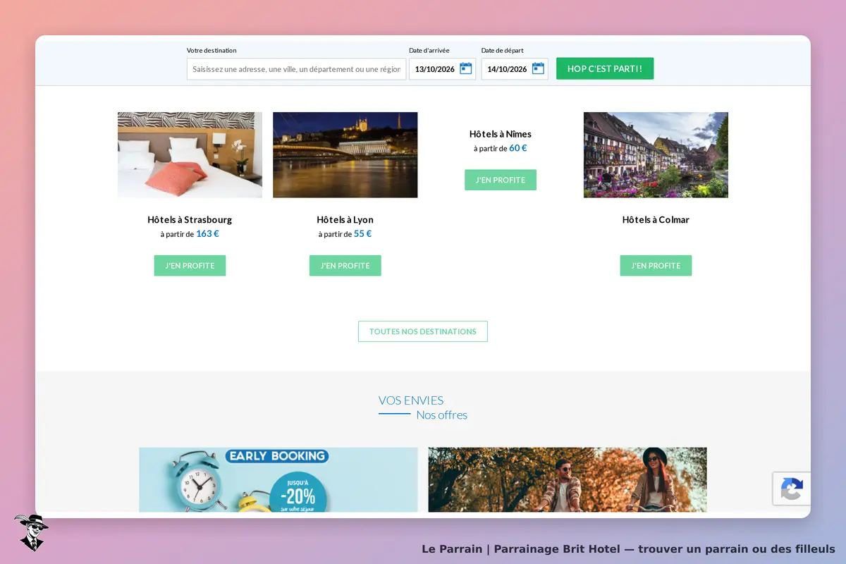 Brit Hotel : page d'accueil avec hôtels à Strasbourg, Lyon, Nîmes et Colmar, formulaire de