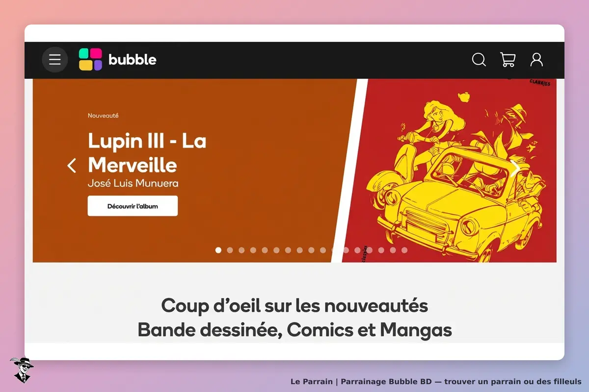 Bubble BD : page d'accueil présentant le nouvel album "Lupin III - La Merveille"