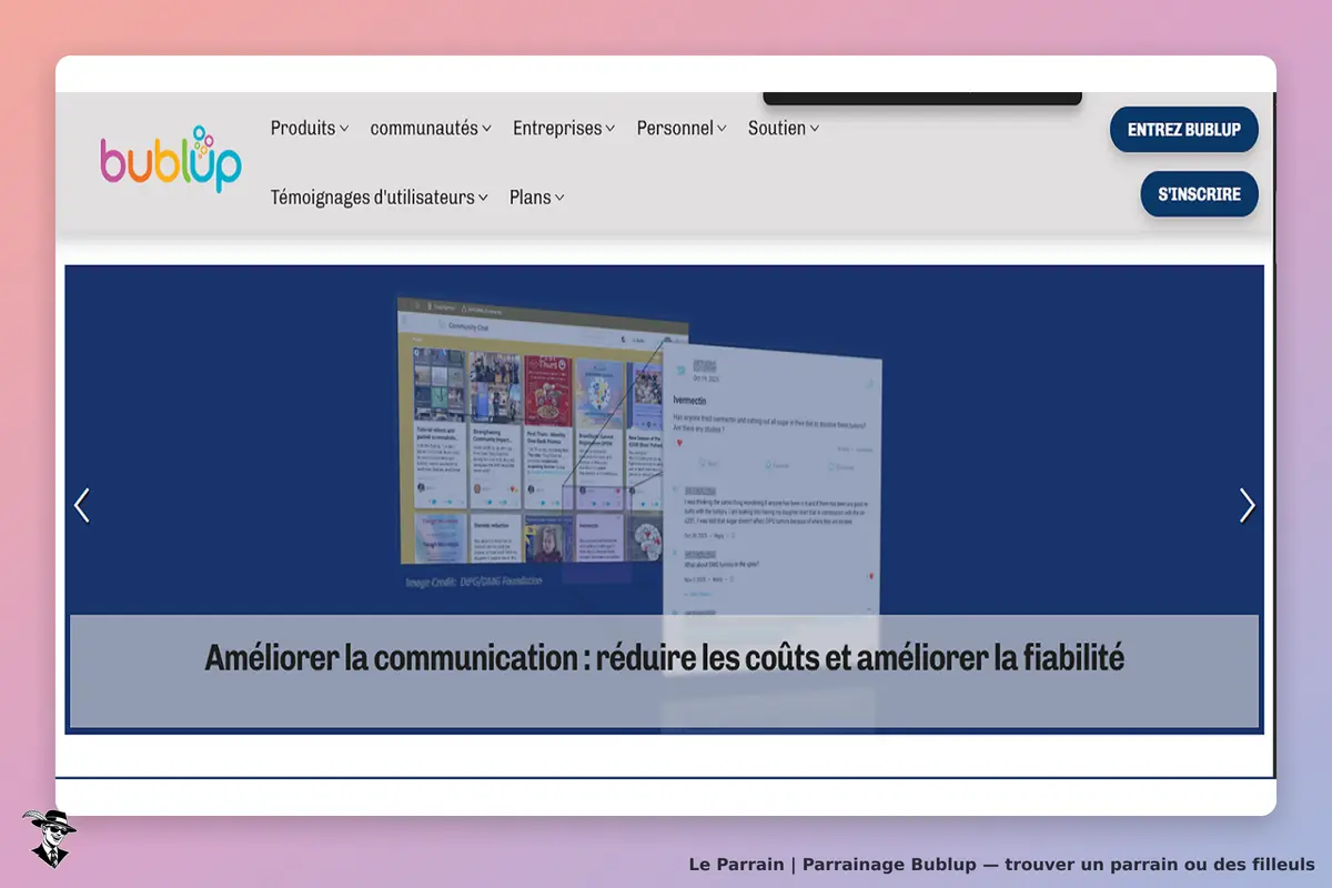 bublup : page d'accueil avec un aperçu de l'outil de communication et un slogan sur l'amélioration