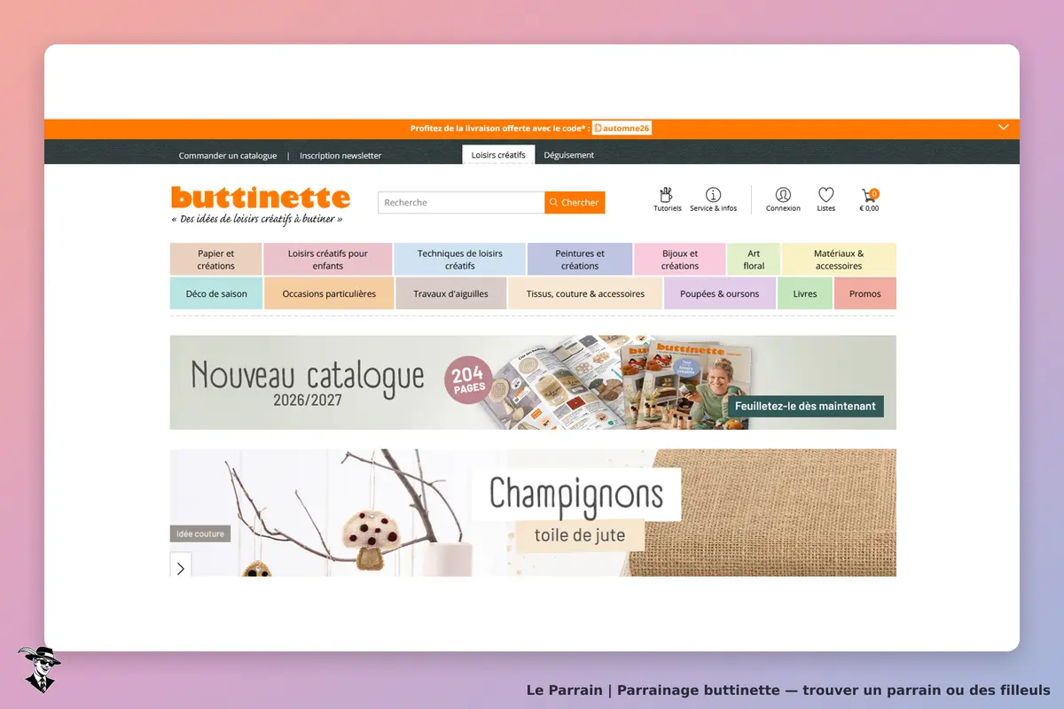 buttinette : page d'accueil présentant le nouveau catalogue et des produits de loisirs créatifs