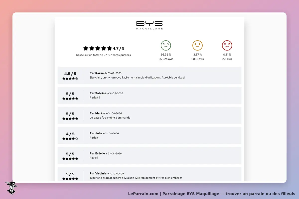 BYS Maquillage : avis clients avec notes et commentaires sur la qualité du site et des produits