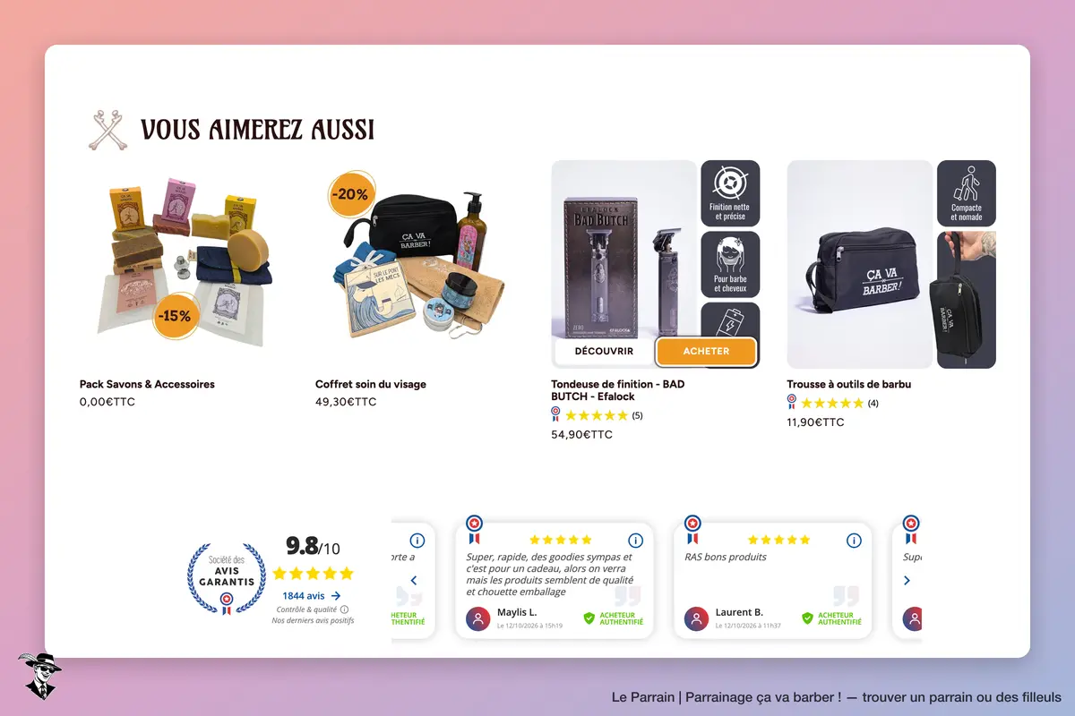 Page produit de ça va barber !