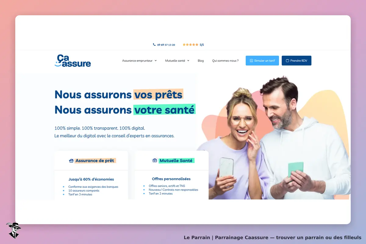 Caassure : page d'accueil avec des personnes souriantes et des informations sur l'assurance