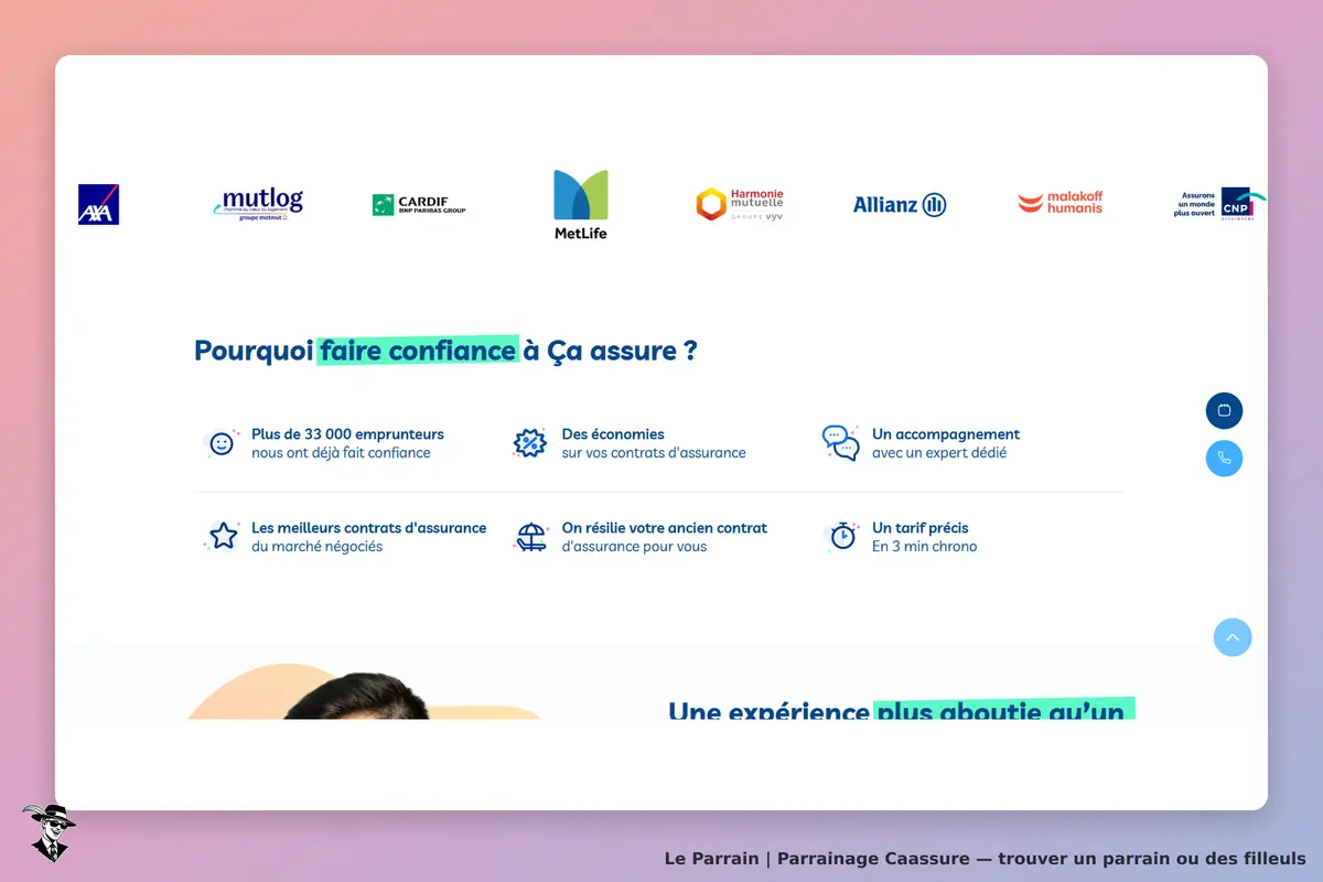 Caassure : page d'accueil présentant des avantages et partenaires d'assurance