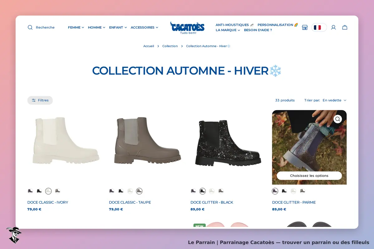 Cacatoès : collection de bottes d'automne-hiver avec plusieurs modèles affichés