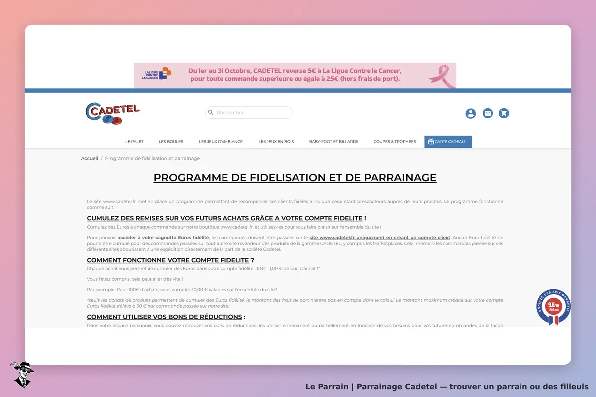 Page qui montre l'existence du programme parrainage