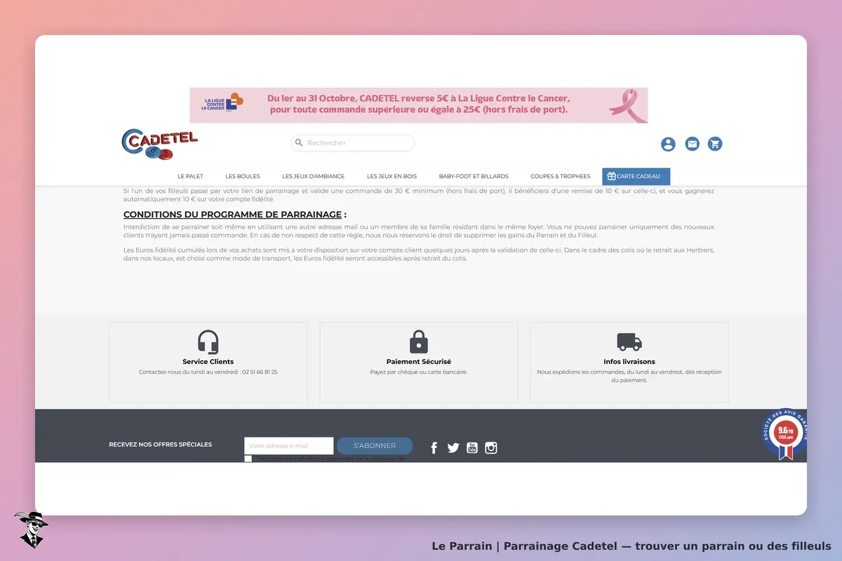 Page qui montre l'existence du programme parrainage