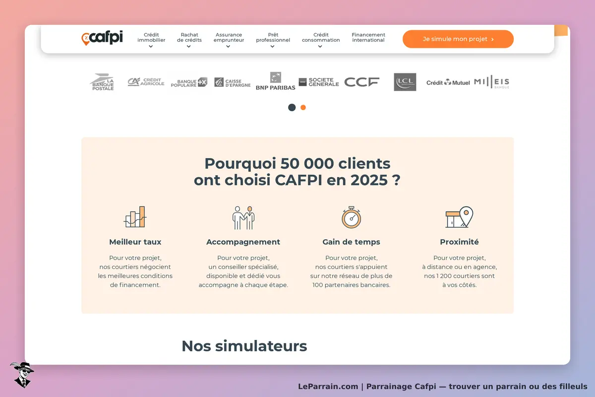 Cafpi : page d'accueil avec des arguments pour choisir Cafpi et un bouton de simulation