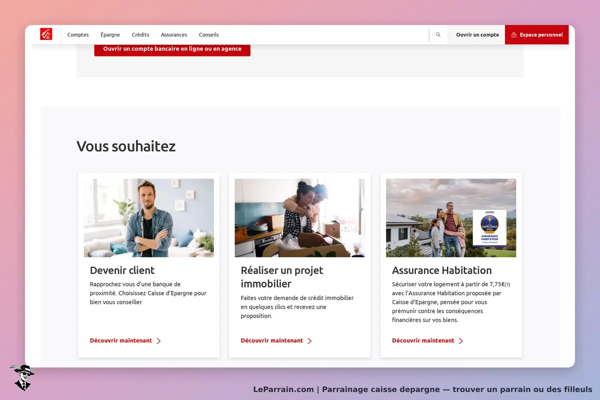 caisse depargne : caisse d'Épargne : page d'accueil avec options pour devenir client, projet