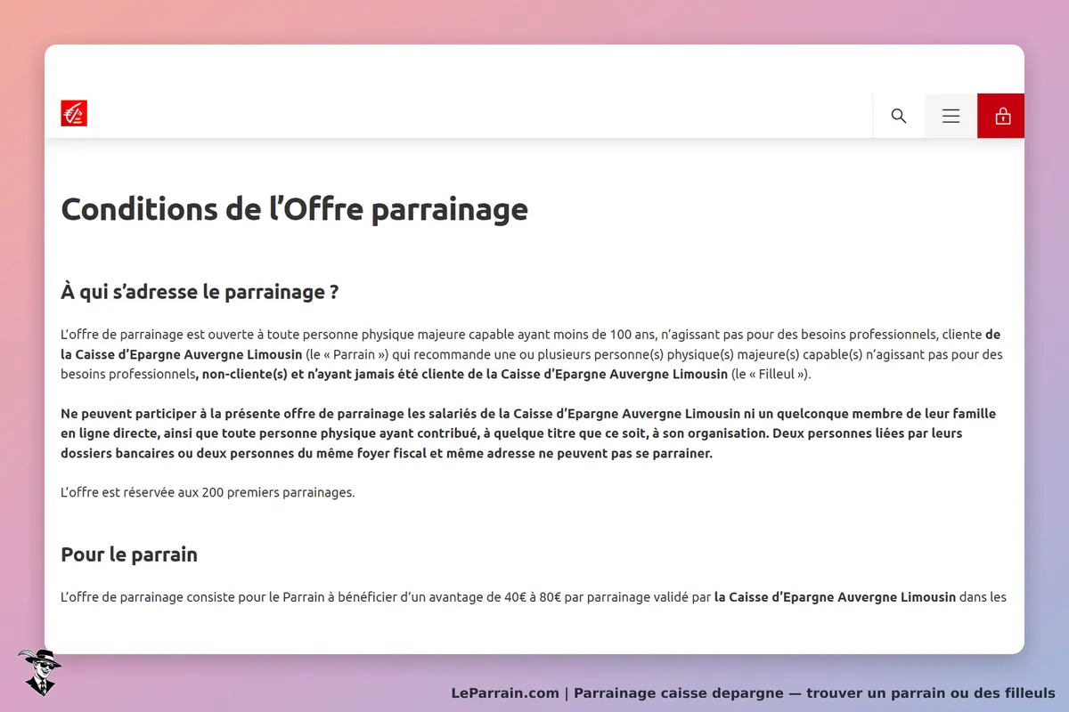 caisse depargne : caisse d'Épargne : conditions de l'offre de parrainage affichées sur la page