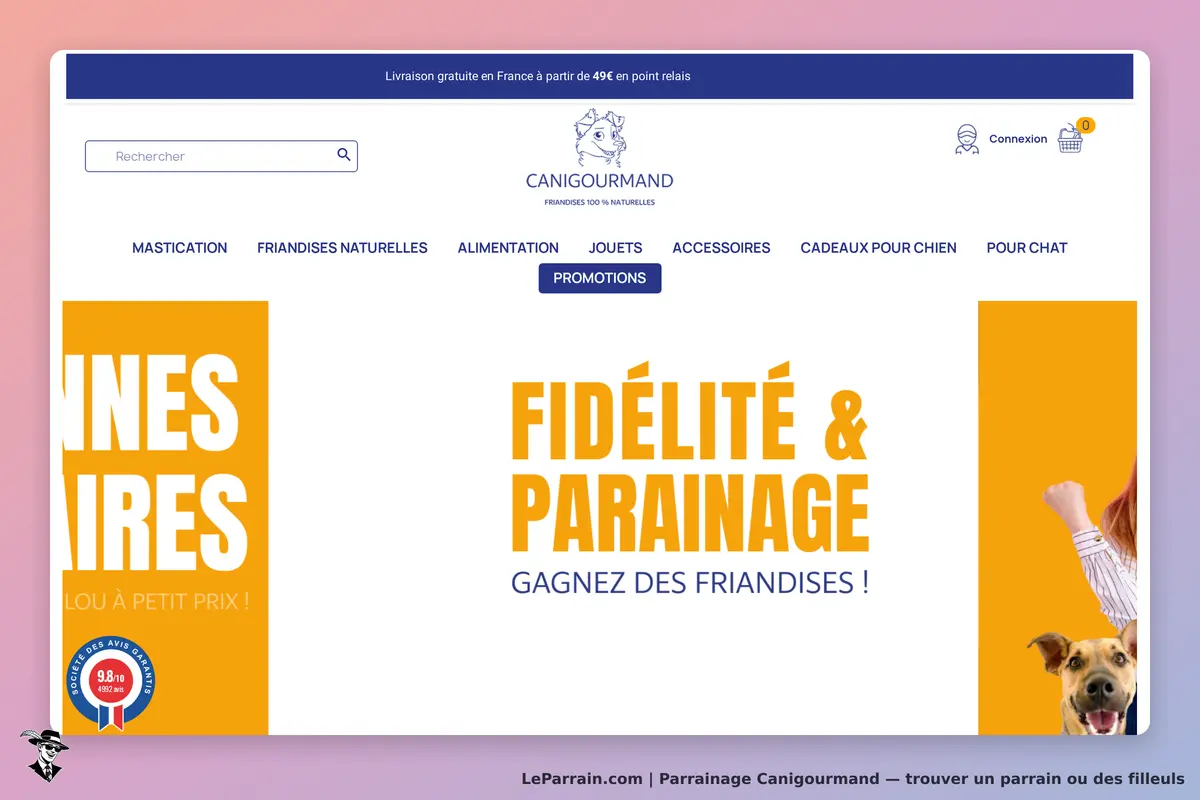 Canigourmand : page d'accueil avec promotions et catégories pour produits pour animaux