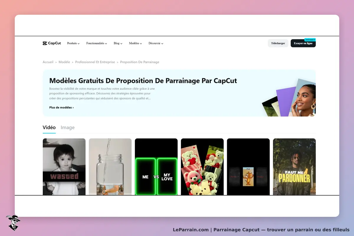 CapCut : modèles gratuits de propositions de parrainage avec images et vidéos variées