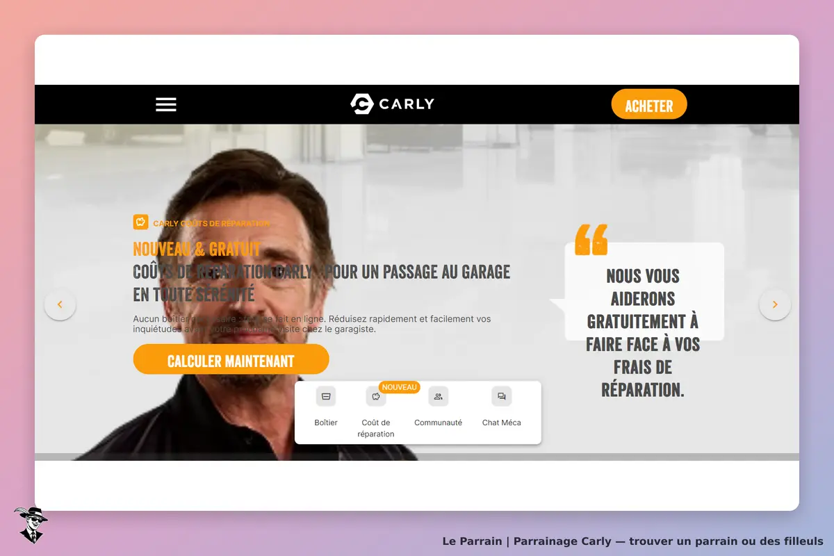 Carly : page d'accueil présentant un service de calcul des coûts de réparation automobile