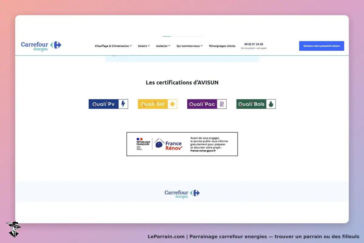 carrefour energies : carrefour énergies : certifications d'AVISUN avec logos Quali et informations