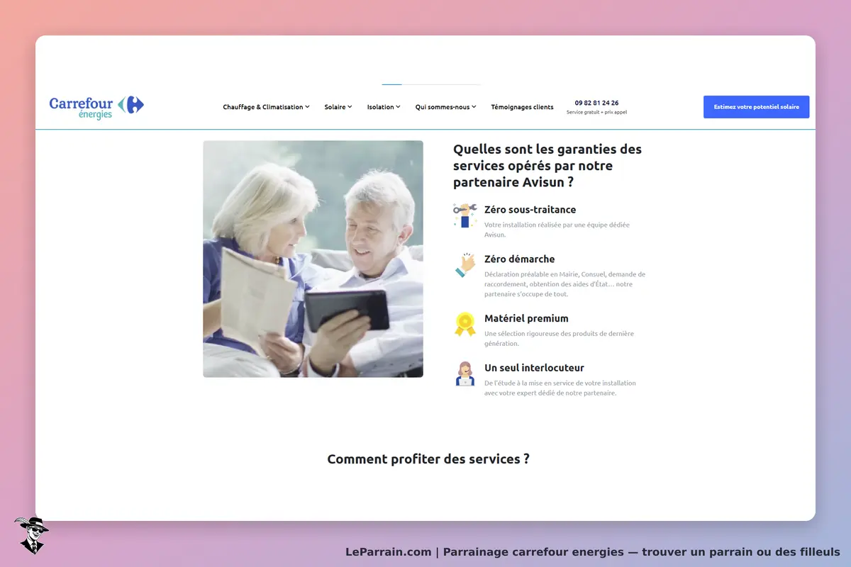 carrefour energies : carrefour énergies : page d'accueil avec couple consultant des documents et
