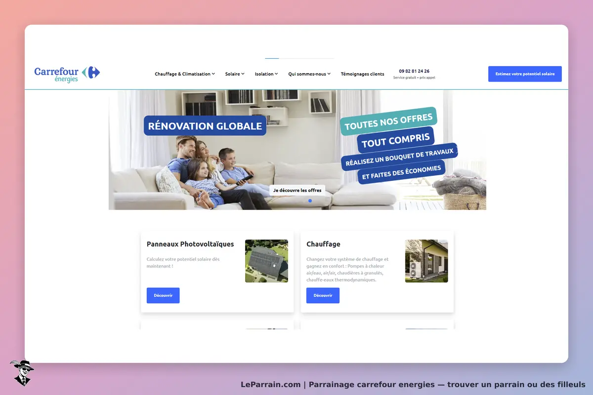 carrefour energies : carrefour énergies : page d'accueil avec une famille sur un canapé et des