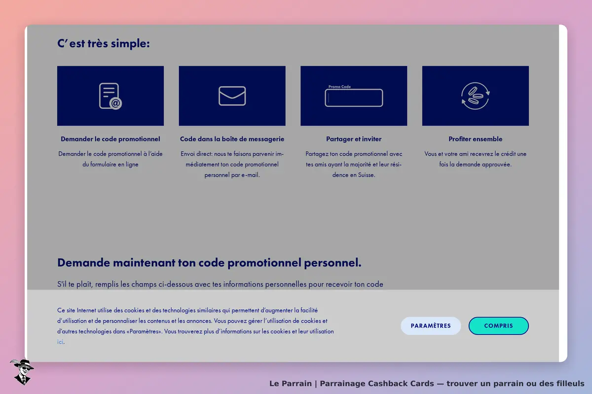 Cashback Cards : étapes pour demander un code promotionnel et partager avec des amis