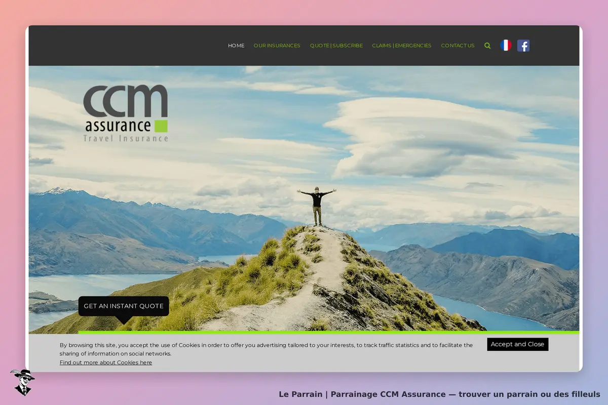 CCM Assurance : page d'accueil avec un homme sur une montagne et un paysage naturel