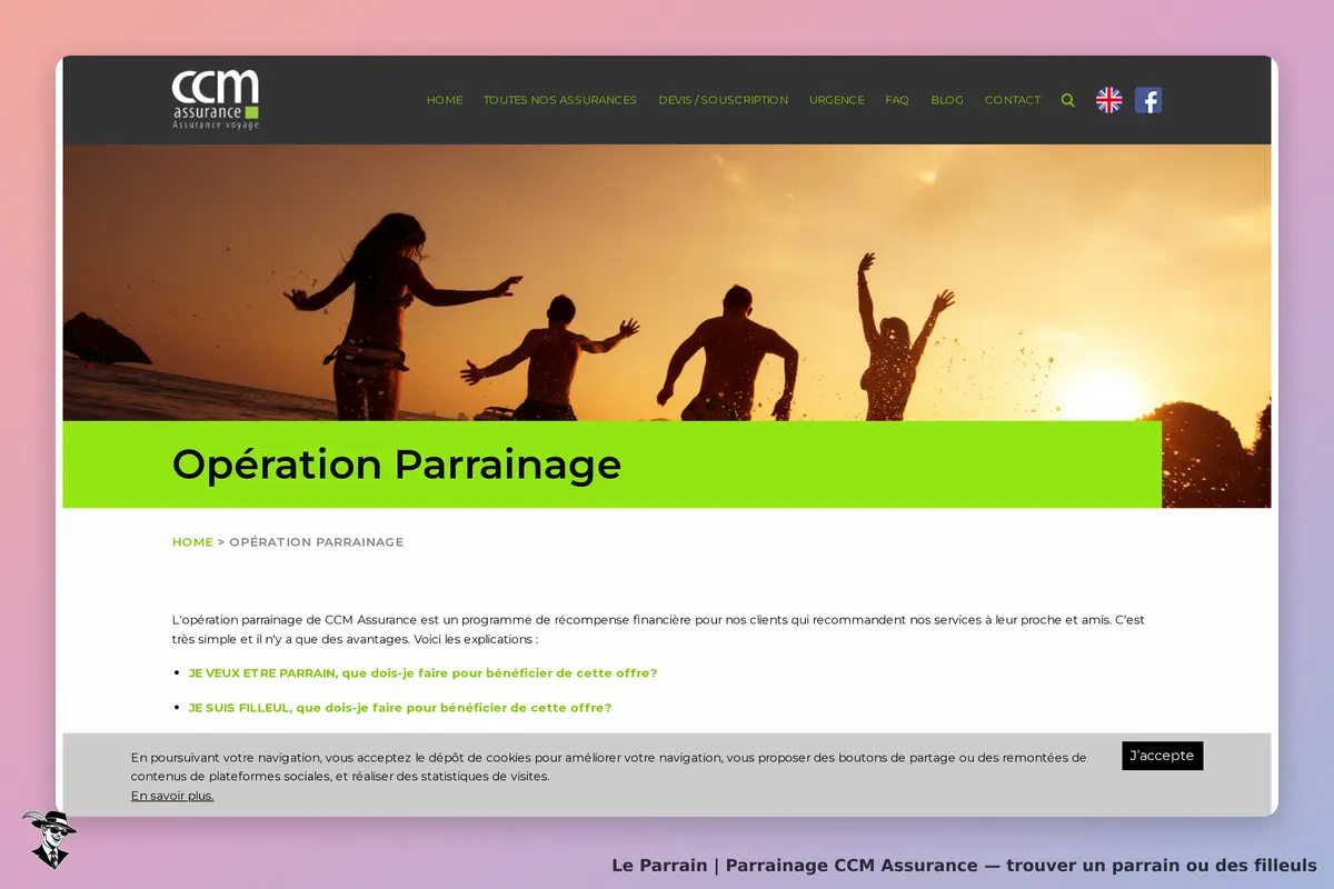 CCM Assurance : page d'accueil avec le titre "Opération Parrainage" et une image de personnes à la