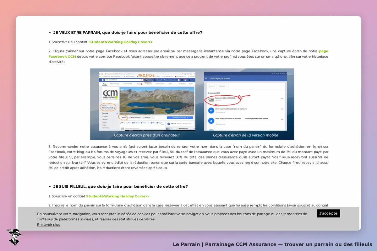 CCM Assurance : capture d'écran d'un ordinateur et d'un mobile avec des instructions de parrainage