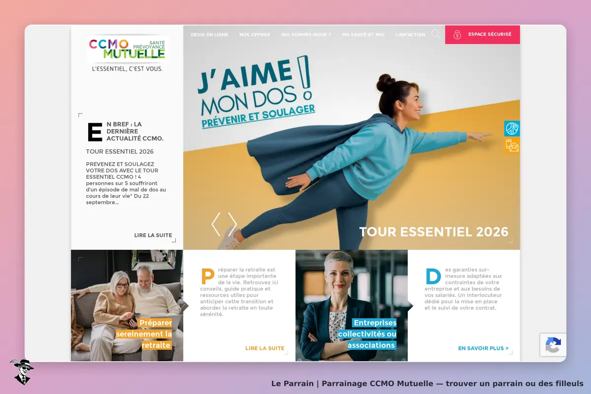 CCMO Mutuelle : page d'accueil avec informations sur le Tour Essentiel 2026 et conseils retraite