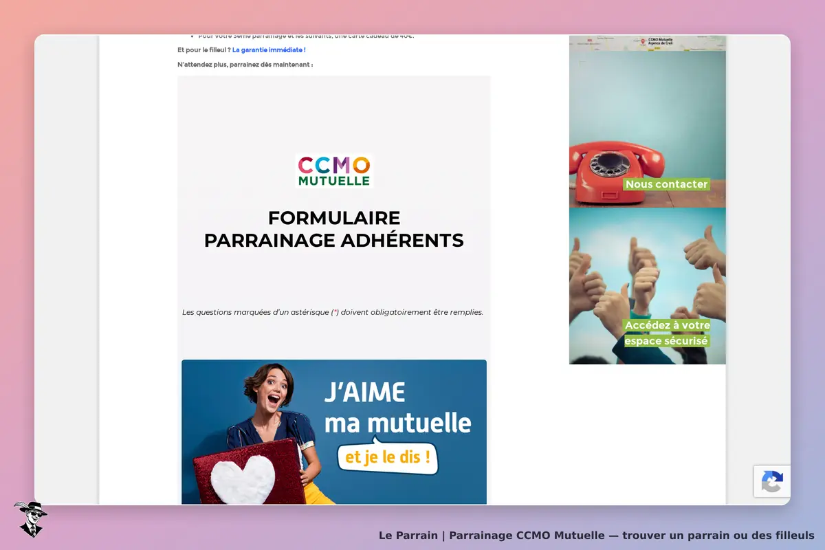CCMO Mutuelle : formulaire de parrainage pour adhérents avec message d'encouragement