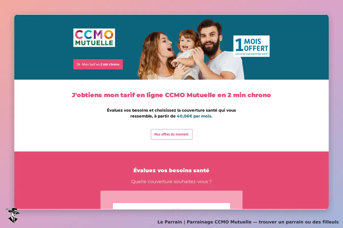 CCMO Mutuelle : page d'accueil avec un formulaire pour évaluer les besoins santé des utilisateurs