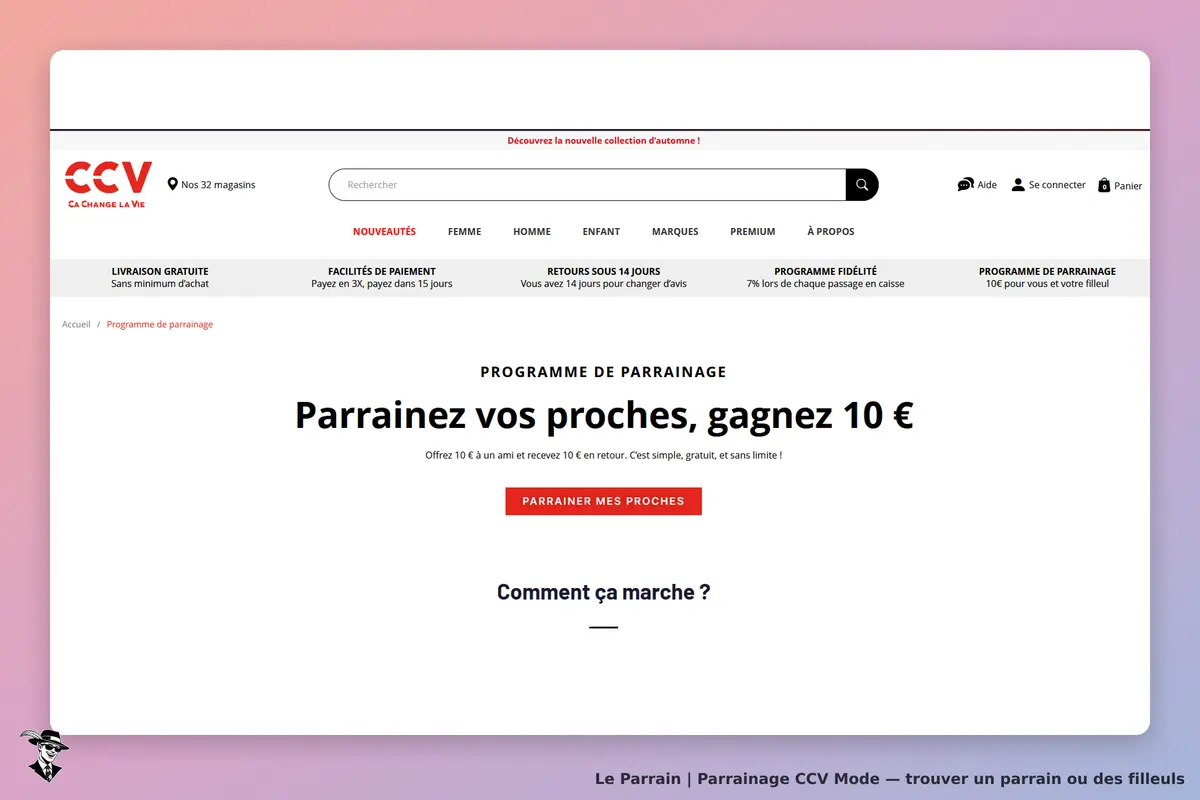 CCV Mode : cCV : page du programme de parrainage avec un bouton pour parrainer des proches