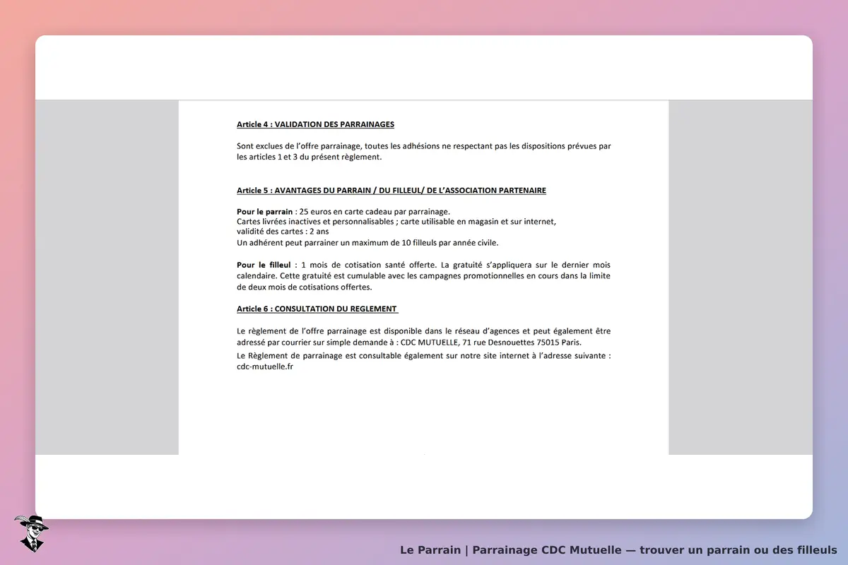 Page parrainage de CDC Mutuelle