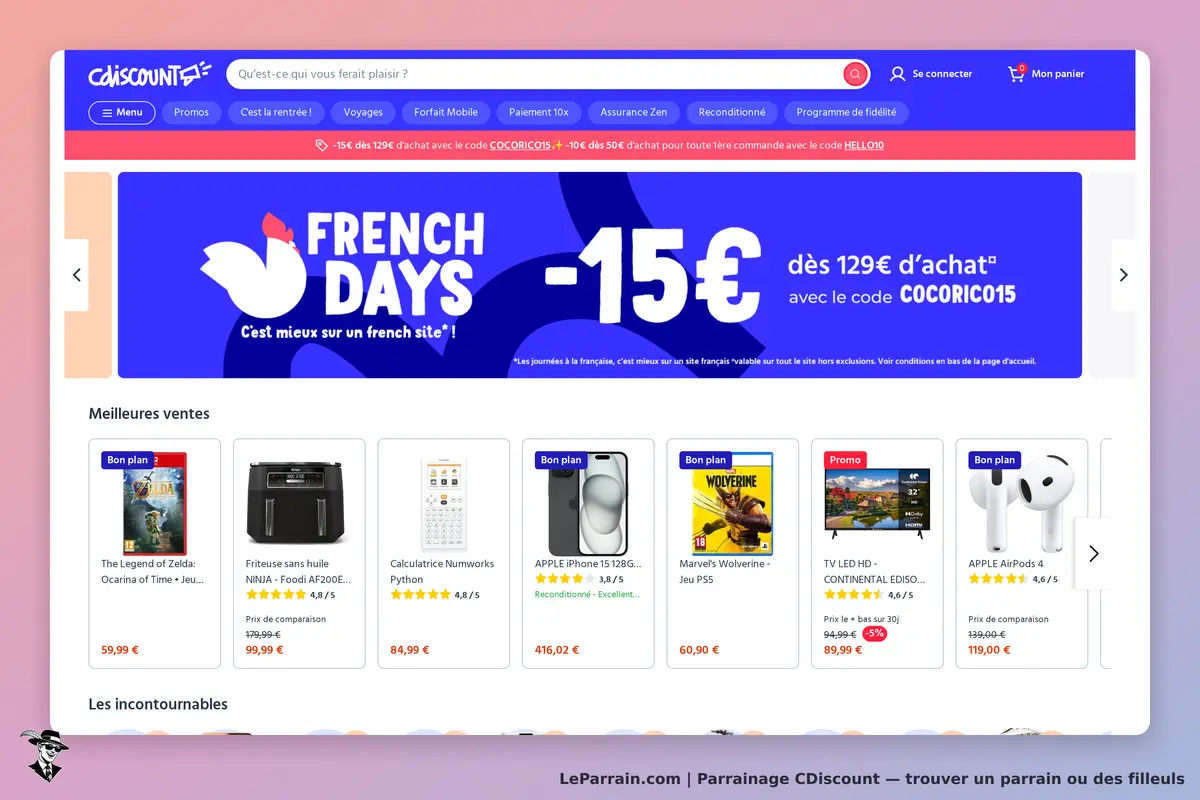 CDiscount : page d'accueil affichant des promotions et des produits populaires en vente