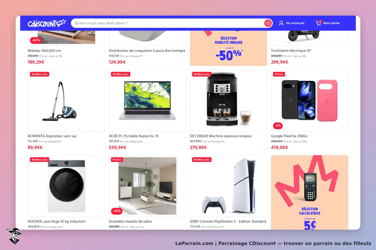 CDiscount : page d'accueil présentant divers produits avec images et prix affichés