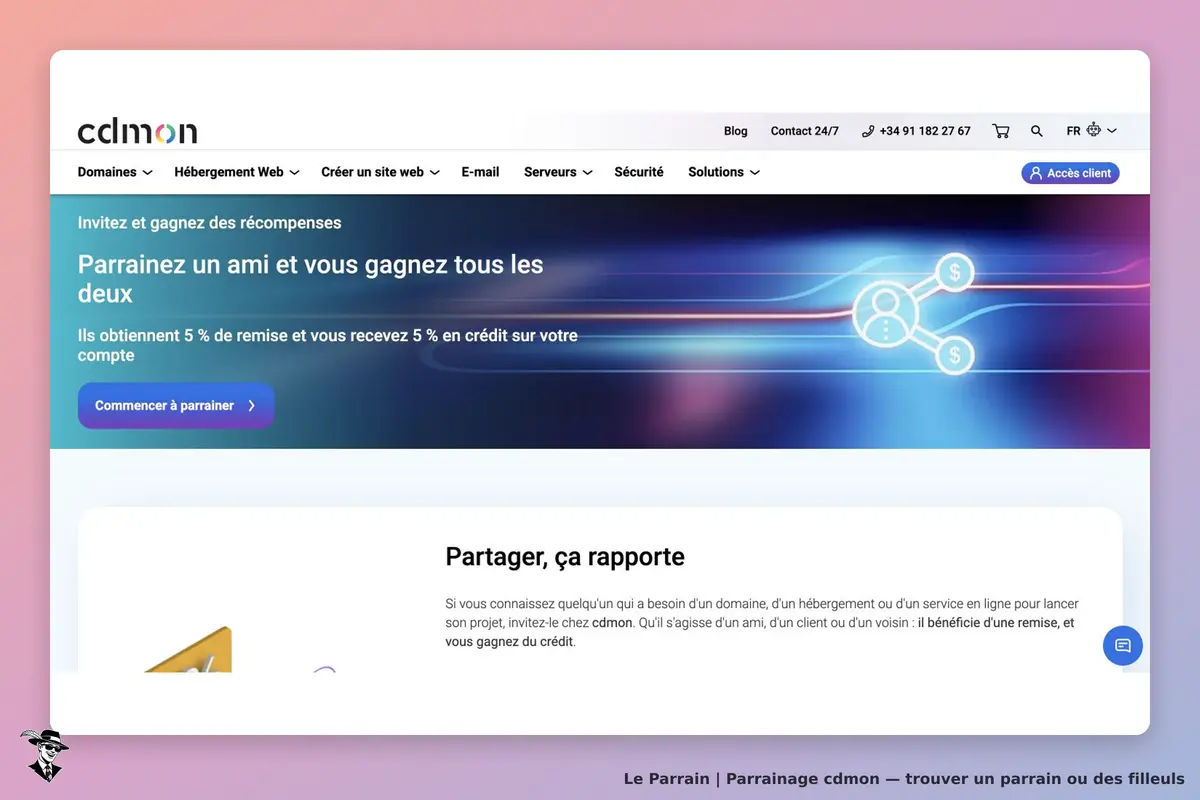 Programme de parrainage cdmon : remise filleul et crédit de compte parrain sur les achats éligibles.