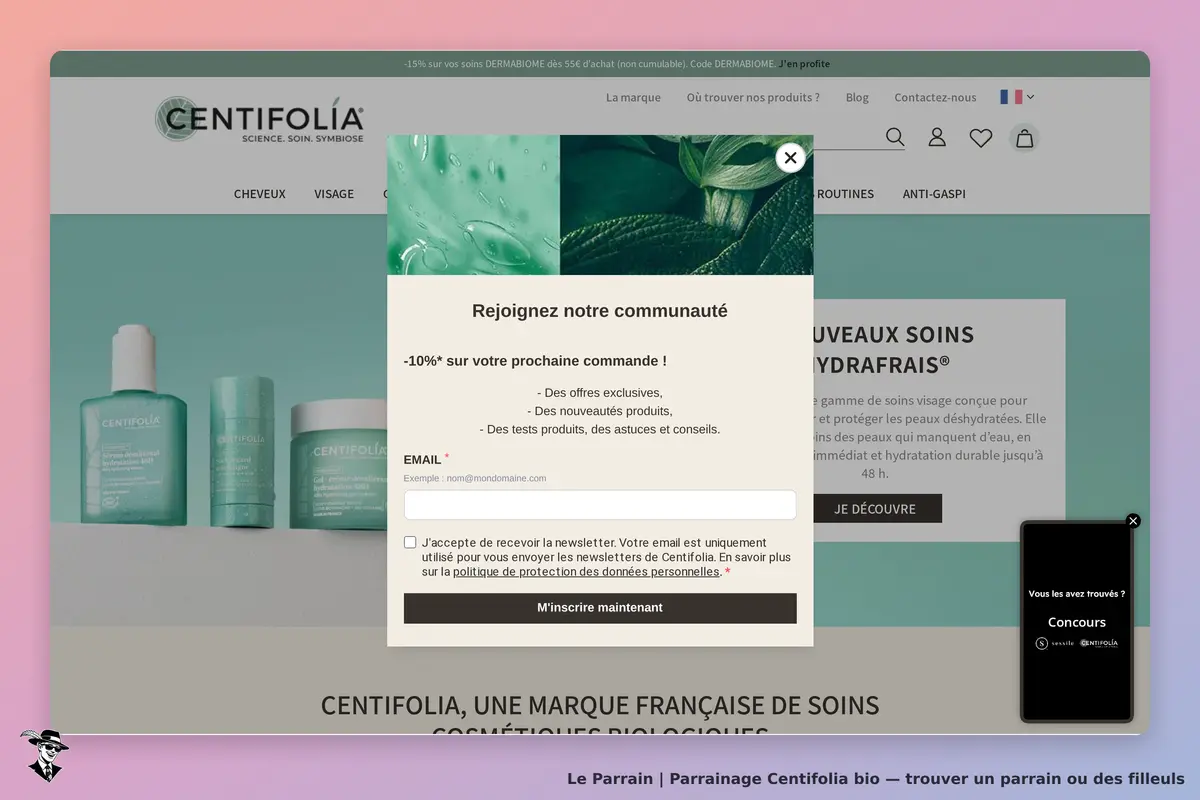 Centifolia bio : centifolia : page d'accueil avec produits et formulaire d'inscription à la