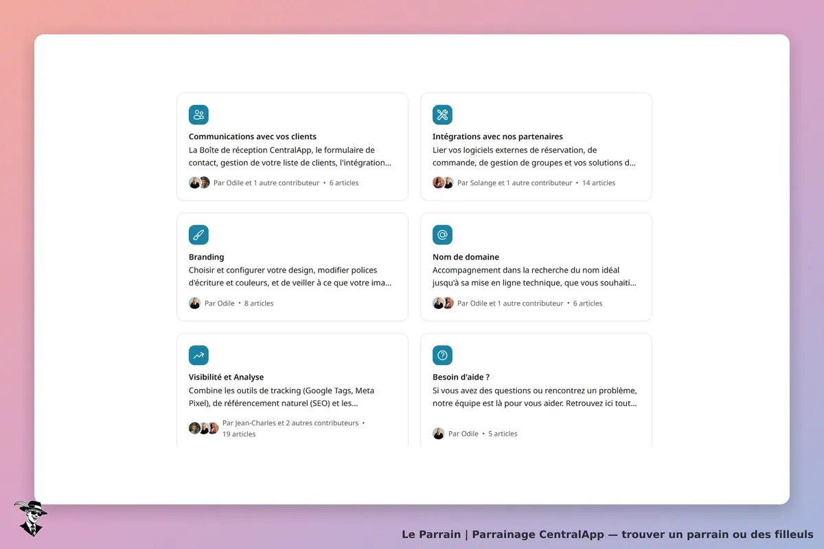 CentralApp : page d'accueil avec des articles sur divers sujets liés à la gestion de clients