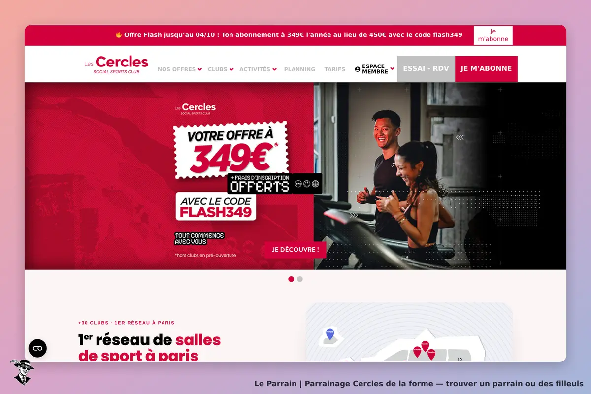 Cercles de la forme : les Cercles : page d'accueil avec un visuel de deux personnes s'entraînant
