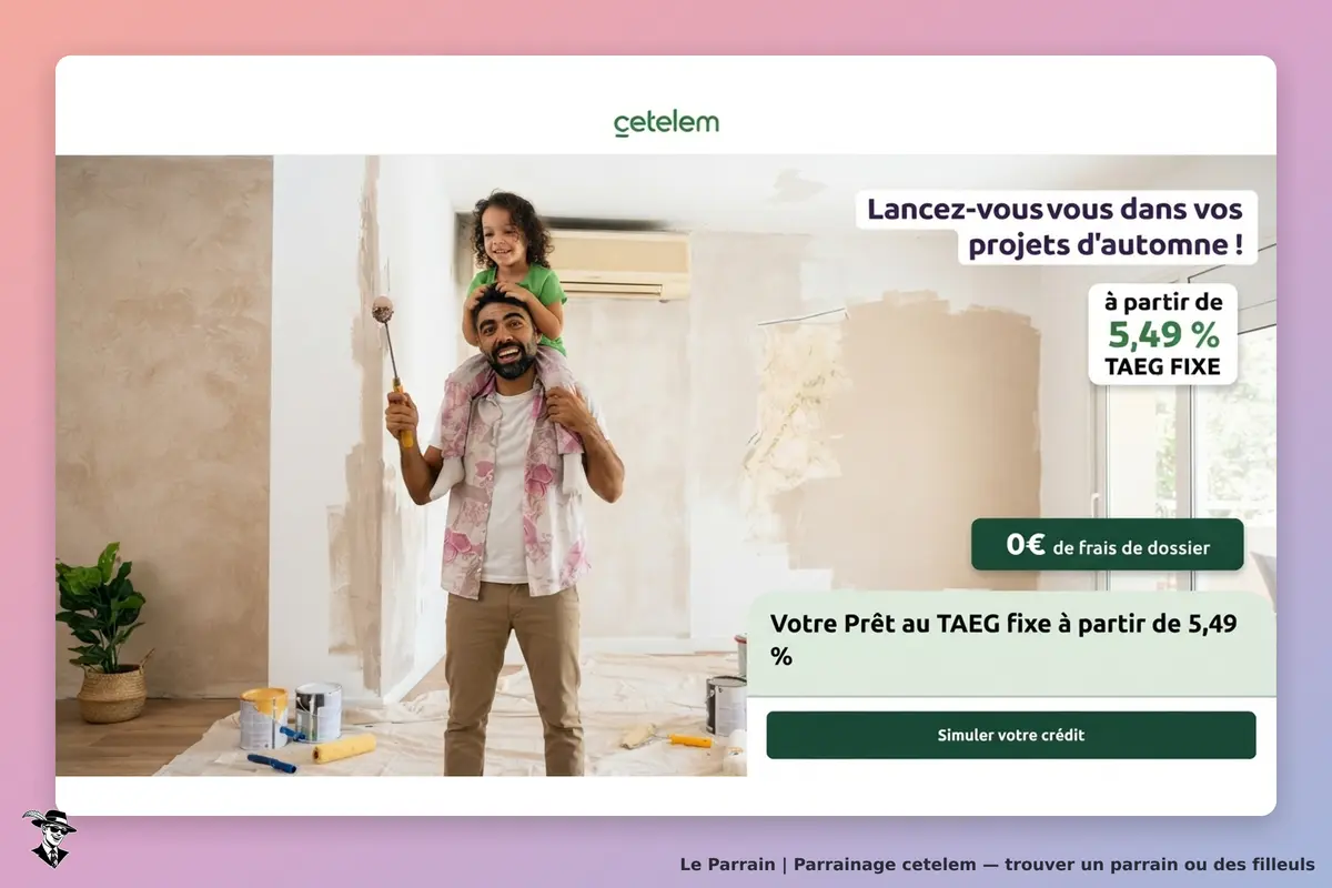 cetelem : homme et enfant peignant un mur dans une pièce en rénovation, avec des outils de peinture