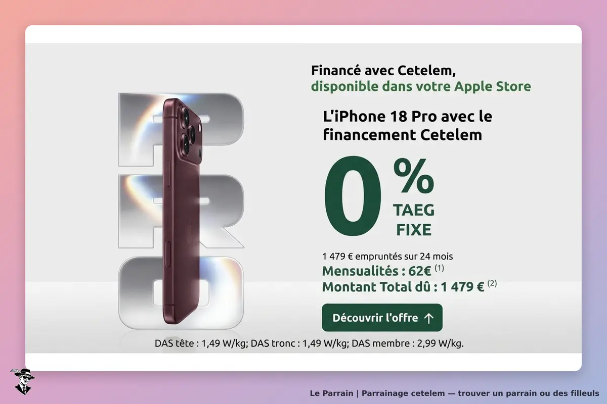 Cetelem : présentation d'un iPhone 18 Pro avec financement et informations de taux