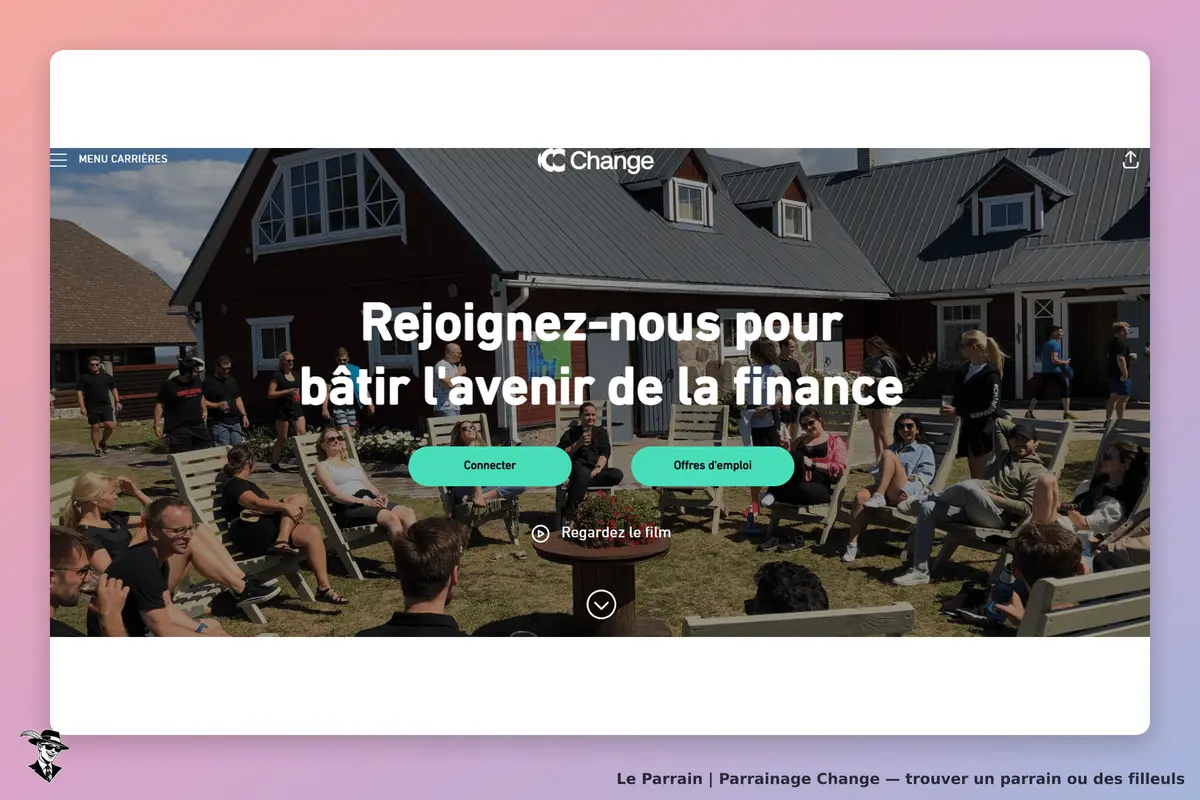 Change : page d'accueil avec un groupe de personnes en extérieur et un message d'invitation